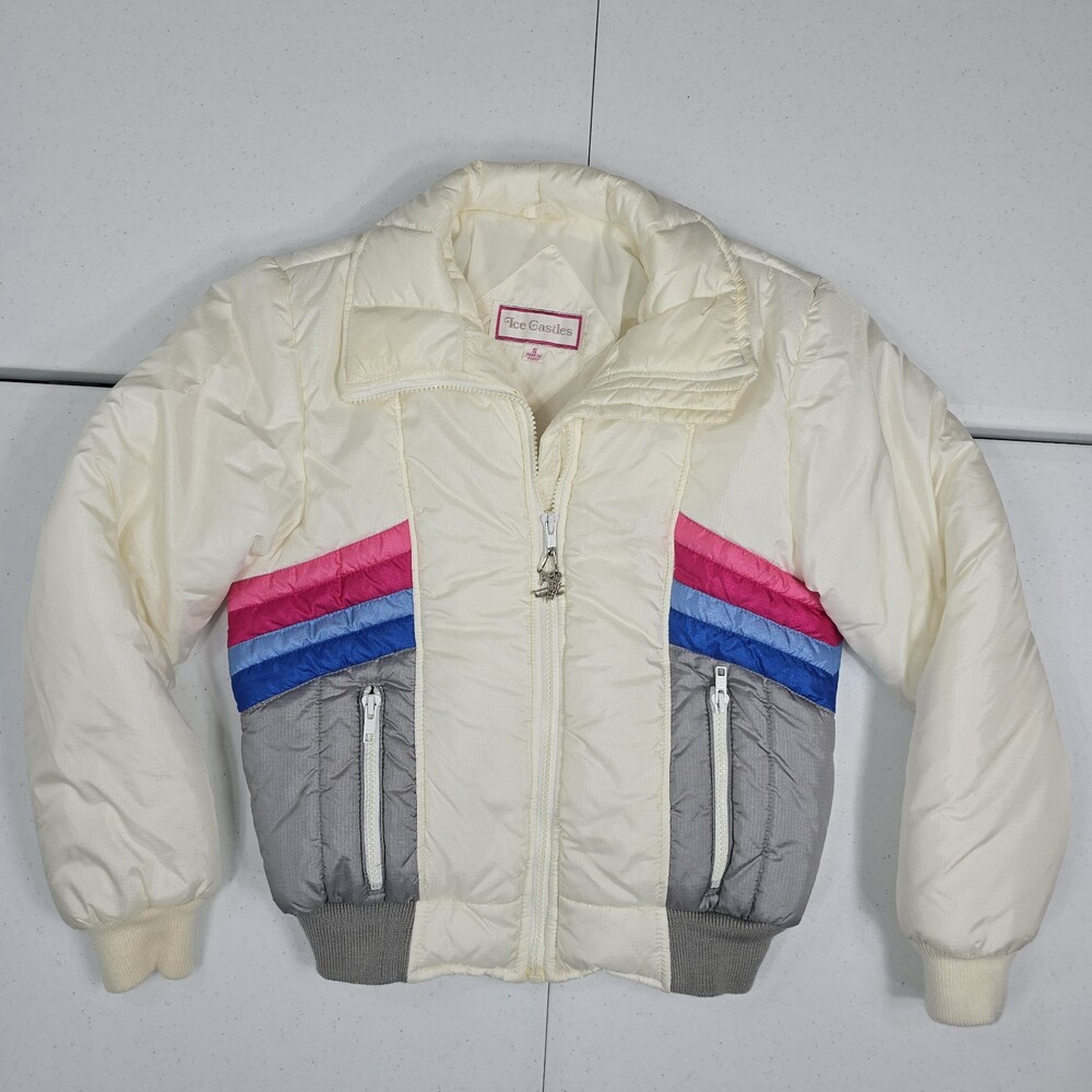 Vintage 70's Ice Castles Cream/Multi Panel Women S Retro Puffer Ski Jacket